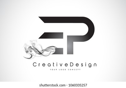 EP Letter Logo Design with Black Smoke. Creative Modern Smoke Letters Vector Icon Logo Illustration.