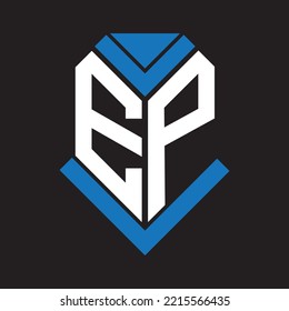 Diseño del logo de la carta EP sobre fondo negro. Concepto del logotipo de la carta de las iniciales creativas del PE. Diseño de cartas EP.	

