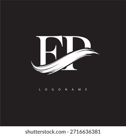 Logotipo del monograma de la letra del PE con la carrera del cepillo para la identidad moderna de la marca
