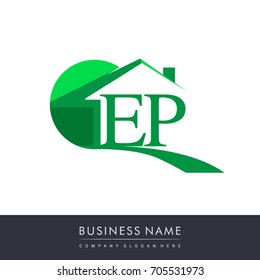 EP letter roof shape logo green, initial logo AB with house icon, business logo and property developer.