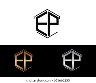 EP letters linked with hexagon shape logo