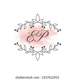EP letters signature logo, Handwritten logo, EP, EP lettering, Letters EP, E and P logo with flower mandala, Brushstroke, floral and botanical logo, E and P alphabet