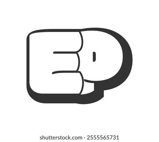EP logo, bubble comic lettering, rounded in graffiti style black and white silhouette. Trendy preschool E and P letter text for festival party, personal initials, children funky print and web. 