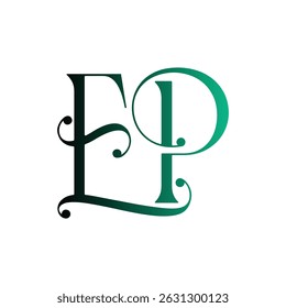 EP logo design featuring initials in a sleek, modern style. Uses minimalist aesthetics and negative space to create a bold, professional business emblem.