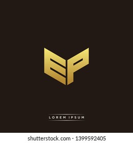 EP Logo Letter Initial Logo Designs Templete with Gold and Black Background
