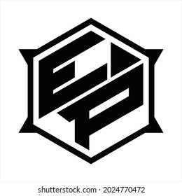 EP Logo monogram with hexagon and sharp shape design template