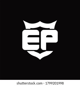 Monograma del logotipo EP con protección alrededor de la plantilla de diseño de forma de la corona