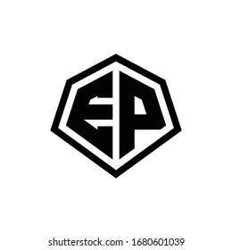 EP-Monogramm-Logo mit sechseckiger Form und abgerundeter Liniendesign-Vorlage einzeln auf weißem Hintergrund