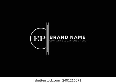 Diseño del logotipo de la carta blanca EP con fondo negro. E P