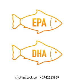 EPA, DHA Vector Drops Set. Omega Three. Organic Vitamin. Vector illustration.