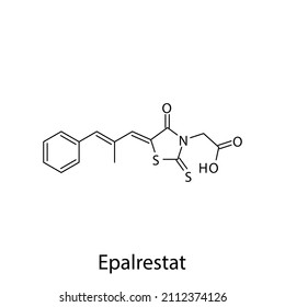 Estructura molecular de Epalrestat, fórmula química esquelética plana. Inhibidores de la reductasa aldosis utilizados para tratar la diabetes tipo 2. Ilustración vectorial.