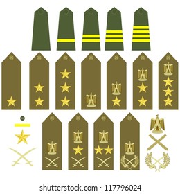 Epaulets, military ranks and insignia. Illustration on white background.