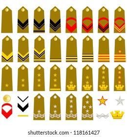 Epaulets, military ranks and insignia. Illustration on white background.