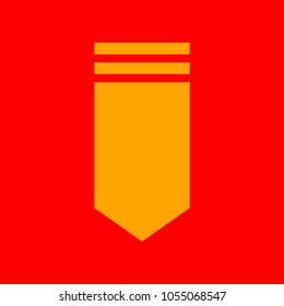 Epaulette sign. Shoulder mark, shoulder board, rank slide, slip-on. Vector. Orange icon with white holes if exist at red background. Isolated.
