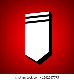 Epaulette sign. Shoulder mark, shoulder board, rank slide, slip-on. Vector. Perspective view of white icon with black outline at reddish background.