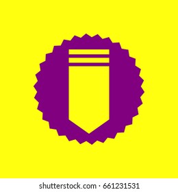 Epaulette sign. Shoulder mark, shoulder board, rank slide, slip-on. Vector. Violet label with hole as icon on yellow background.