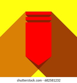 Epaulette sign. Shoulder mark, shoulder board, rank slide, slip-on. Vector. Red icon with two flat reddish shadows on yellow background.