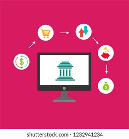 E-payment banner web icon for business, Application, E-wallet, NFC, QR code, Digital money, digital banking and block chain system payment. Minimal vector infographic.