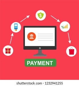 E-payment banner web icon for business, Application, E-wallet, NFC, QR code, Digital money, digital banking and block chain system payment. Minimal vector infographic.