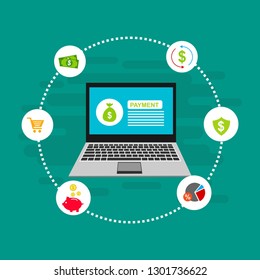 E-payment banner web icon for business, Application, E-wallet, NFC, QR code, Digital money, digital banking and block chain system payment. Minimal vector infographic. - Vector