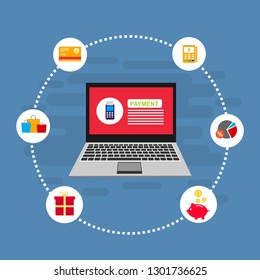 E-payment banner web icon for business, Application, E-wallet, NFC, QR code, Digital money, digital banking and block chain system payment. Minimal vector infographic. - Vector