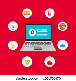 E-payment banner web icon for business, Application, E-wallet, NFC, QR code, Digital money, digital banking and block chain system payment. Minimal vector infographic. - Vector