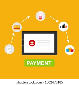 E-payment banner web icon for business, Application, E-wallet, NFC, QR code, Digital money, digital banking and block chain system payment. Minimal vector infographic.