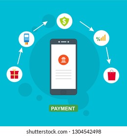 E-payment banner web icon for business, Application, E-wallet, NFC, QR code, Digital money, digital banking and block chain system payment. Minimal vector infographic.