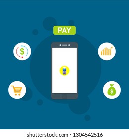 E-payment banner web icon for business, Application, E-wallet, NFC, QR code, Digital money, digital banking and block chain system payment. Minimal vector infographic.
