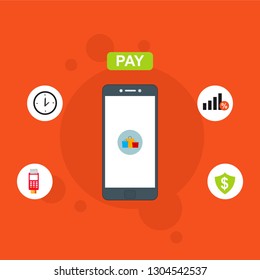 E-payment banner web icon for business, Application, E-wallet, NFC, QR code, Digital money, digital banking and block chain system payment. Minimal vector infographic.