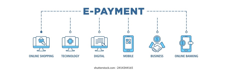 E-Payment banner web icon set vector illustration concept of internet banking with icon of online shopping, technology, digital, mobile, business and online banking