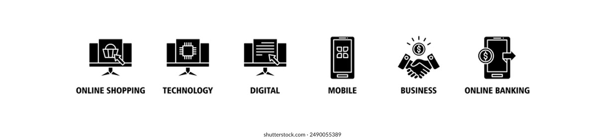E-Payment banner web icon set vector symbol illustration concept of internet banking with icon of online shopping, technology, digital, mobile, business and online banking