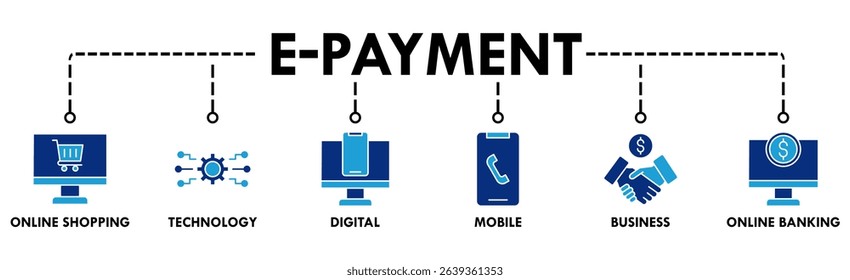 E-Payment banner web icon set vector symbol illustration concept of internet banking with icon of online shopping, technology, digital, mobile, business and online banking