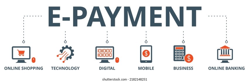 E-Payment banner web icon vector illustration concept of internet banking with icon of online shopping, technology, digital, mobile, business and online banking	
