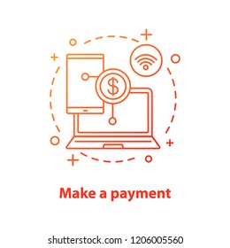 E-payment Concept Icon. Money Transfer Idea Thin Line Illustration. Transaction. Make Payment. Vector Isolated Outline Drawing