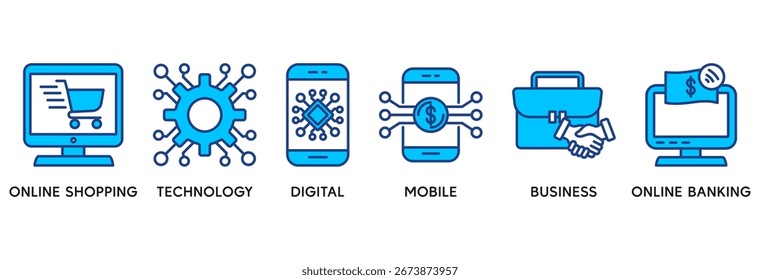 El concepto de Ilustración vectorial de conjunto de iconos de pago electrónico se relaciona con la banca por Internet con el ícono de compras en línea, tecnología, digital, móvil, negocios y banca en línea