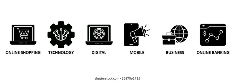 Ilustración vectorial de conjunto de iconos de pago electrónico para banca por Internet con ícono de compras en línea, tecnología, digital, móvil, negocios y banca en línea