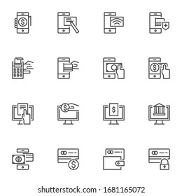 E-payment line icons set. Internet Banking linear style symbols collection, outline signs pack. Payment method vector graphics. Set includes icons as mobile bank, wallet, e-money, buying transaction