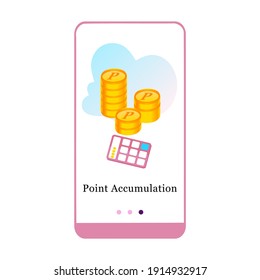 E-payment mobile app page onboarding screen. Application design for Easy Payment, Payout, Credit Card, Loan Payment, and Point Accumulation. UI on boarding screens mobile template vector illustration.