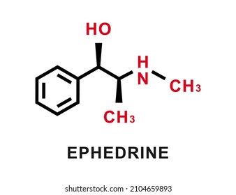 Ephedrine chemical formula. Ephedrine chemical molecular structure. Vector illustration