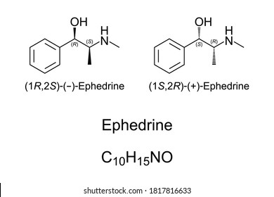 Ephedrine, Chemical Structure. Medication And Stimulant To Prevent Low Blood Pressure And To Treat Obesity And Asthma. Used Illegally As Doping Agent And To Produce Crystal Meth. Illustration. Vector.