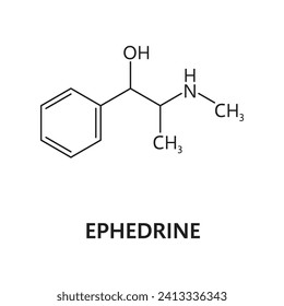 Ephedrine drug molecule and chemical formula structure of narcotic substance, vector model. Ephedrine, synthetic or organic drug and psychoactive narcotic stimulant in molecular formula structure