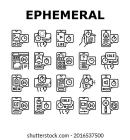 Ephemerials Content Collection Symbole Set Vector. Social Media-Story und -Fotografie, Herunterladen von Dateien in Dokumenten und Werbung für Illustrationen zum Thema Schwarze Kontrastbilder