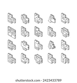 Ephemeral Content Collection isometric icons set. Social Media Story And Photography, File Document Downloading And Advertise Ephemeral Line Pictograms. Contour Color .