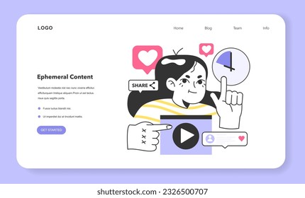 Ephemeral content web banner or landing page. Marketing campaign with temporary content. Digital promotion with a short-term offer in limited time. Short video content. Flat vector illustration