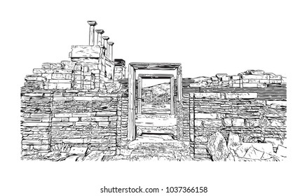 Ephesus was an ancient Greek city on the coast of Ionia, three kilometres southwest of present-day Selçuk in ?zmir Province, Turkey. Hand drawn sketch illustration in vector.