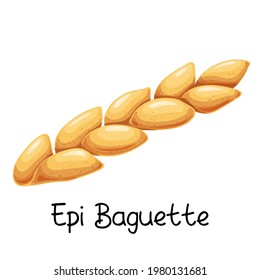 Epi Baguette, Bread Icon. French Bakery Product Colored Vector Illustration.