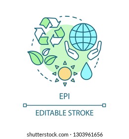 EPI concept icon. Corporate environmental responsibility, performance. Ecology idea thin line illustration. Alternative energy. Eco conservation. Vector isolated outline drawing. Editable stroke