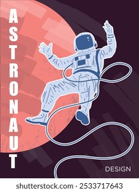 Astronauta épico flutuando no espaço profundo com fundo planetário - ilustração digital futurista da exploração espacial em estilo de arte minimalista