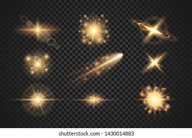 Epic bright star set. Visual effects. Vector Illustration.